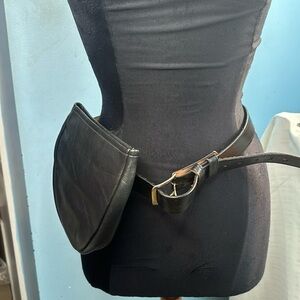 Vintage Kerr's Natl. Capital Gun Club Buckle Leather Belt and Pouch in black